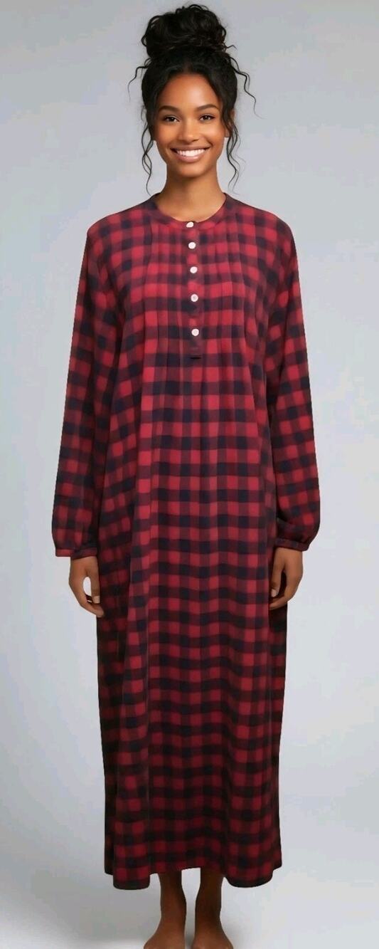 L.L. Bean Scotch Plaid Cotton Flannel Cozy Red Classic Pockets Nightgown Size XL